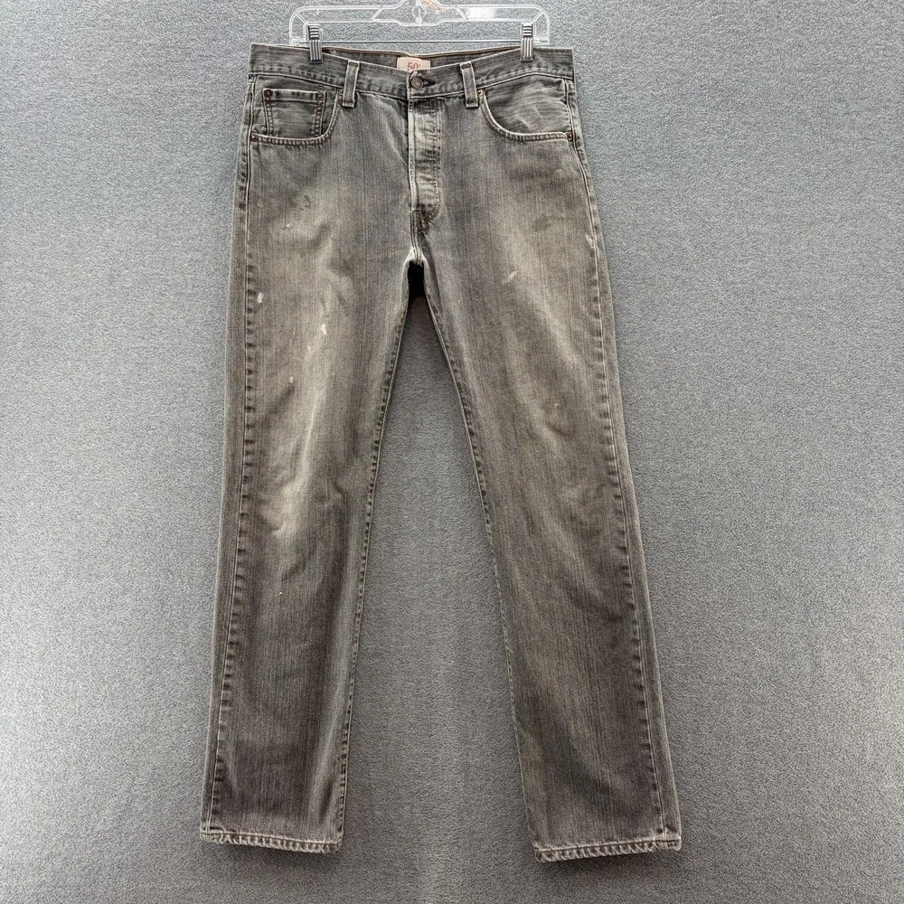 VTG 90s Y2K Levis 501 Jeans Men 34x34 Gray Straight Denim Button Fly Distressed
